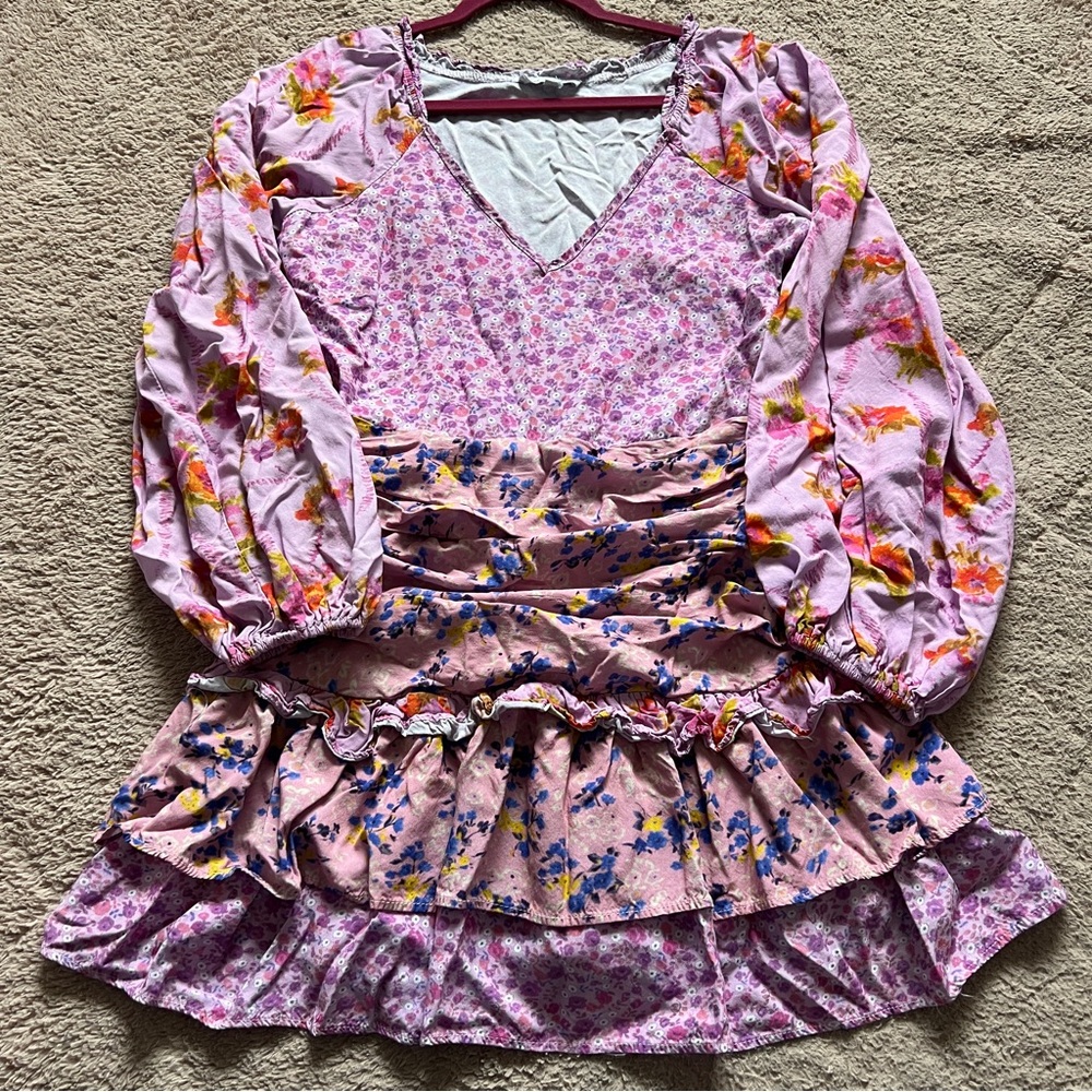 For Love Bell Floral Ruffle Mini Dress Preppy Cottage Coquette Homecoming Sz M